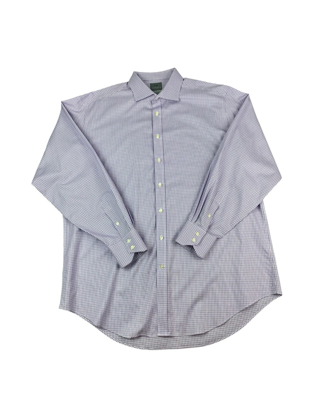 Thomas Dean Men’s Long Sleeve Button Down Shirt Cotton Purple Check Size Large
